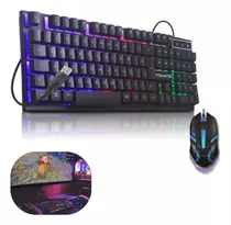 Kit Gamer Teclado Mouse Led Rgb  Abnt2 Semi Mecânico Usb Fio