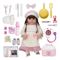 Cegonha Reborn Dolls Boneca Reborn Bebê Larinha 100% Silicone 24 Acessórios Luxo Banho