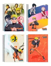 Kit Com 4 Naruto Caderno Universitário Espiral Capa Dura 1 M