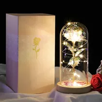 Flor Eterna Rosa De Cristal Luz Led Regalos Para Ella