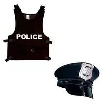 Kit 2pçs Policial Quepe Colete Infantil Cosplay Fantasia