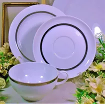 Set Taza De Té Porcelana Florencia Blanco Plata Trío Sin Uso