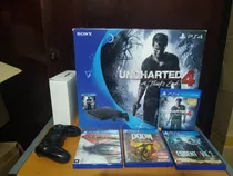 Playstation 4 Slim 500 Gb Edição Especial Uncharted + 2 Controles + 4 Jogos Físicos Ps Sony Na Caixa Resident Evil 2 God Of War Doom