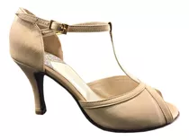 Zapato De Baile Tango Salsa Rock Fiesta Cuero Beige 8,5 Cm