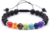 Pulsera 7 Chakras Piedra Lava Con Cuerda Para Ajustar 