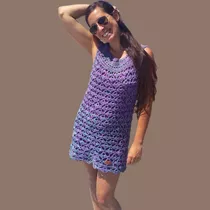 Vestido Tejido A Crochet, Teñido Batik. 100% Artesanal