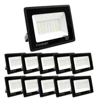 Kit 10 Refletor Led Smd 100w Holofote Bivolt Ip66 Luz Frio Carcaça Preto Luz Branco-frio 110v/220v