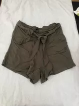 Short De Lino Verde Militar (6z) Con Lazo Talle 3 Bermuda