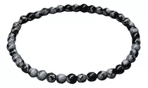 Pulseira Linda Esferas Em Obsidiana Floco De Neve 4mm