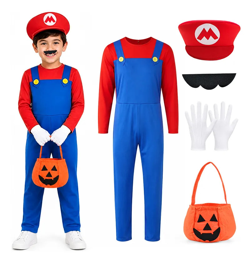 Disfraz Mario Bros Luigi Niño 5 Piezas Bolsa Halloween Niños [rojo] S