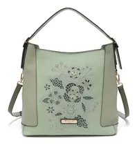 Bolsa Hobo Nicole Lee Con Corte Laser Y Bordado Ss22 Color Sage