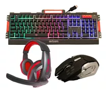 Kit Gamer Teclado Semi-mecânico + Mouse +headset Fone Mic P2