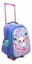 Mochila Escolar Infantil Carro Ruedas Reforzadas Diseños 3d Gato Unicornio