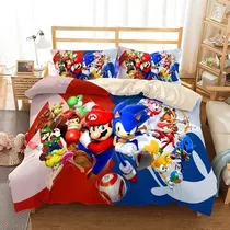 Juego De Colcha Para Cama Sonic Vs Super Mario