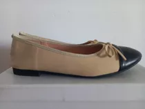 Ballerinas Zapato Plano Negro Y Beige Talle 36