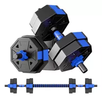 Mancuernas Ajustables Set De 15 Kg Total Fitnics 2en1 +barra Color Azul