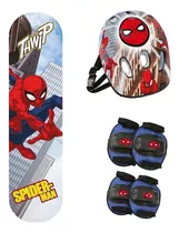 Skate Spiderman C/protección Y Casco Sebigus