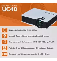 Projetor Led Uc40 + 800 Lumens Hd Hdmi Data Show Ps4 Uc40 10