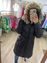 Campera Larga Inflable Con Piel En La Capucha The Big Shop