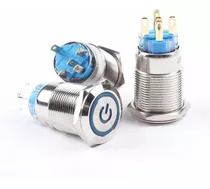 Botão Liga Desliga 110v 220v Inox 19mm Led Azul C/ Conector