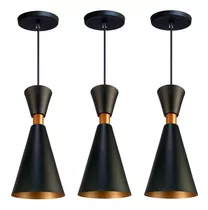 Iluminar Ambiente Kit 3 Pendente Lustre Mini Pequim 24cm Em Alumínio Preto 