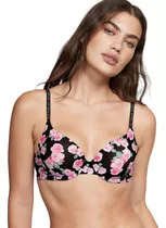 Corpiño Negro Floral Push-up Logo  34b 34c Victoria's Secret