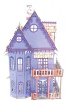 Casa Castelinho Miniaturas Lilás E Cru + 40 Móveis Coloridos