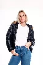 Campera Mujer Inflada Abrigo Piel Y Capucha Desmontable  