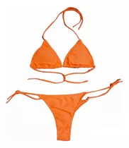 Bikini Triángulo Dos Piezas Naranja Con Forro Y Taza 