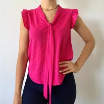 Camisa Rosa Talle S Manga Corta Tela Crepe
