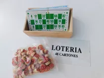 Juego Clásico: Lotería De 48 Cartones Y Bolillas De Madera