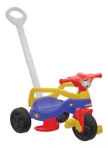 Triciclo Infantil Motoca Velotrol Com Empurrador Menino Bebê Cor Azul, Amarelo E Vermelho