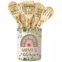 Mimi Gifts, Ceramic Utensil Holder For Cooking With Woo...