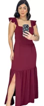 Vestido Longo Alça Alcinha Babado Fenda Evangélico Plus Size