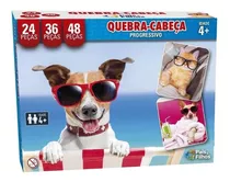 Quebra Cabeças Progressivo Jogo 3 Em 1 Animais Pets Cão Gato