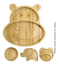 Prato Infantil Bambu Com Divisórias E Ventosa Premium Clingo Cor Hipopótamo