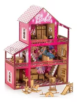 Casinha De Boneca Polly Mdf Pintada C/ Kit 37 Móveis+brinde