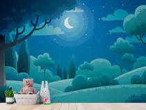 Papel Parede Lavável Infantil Baby Bosque Encantado Anoitece