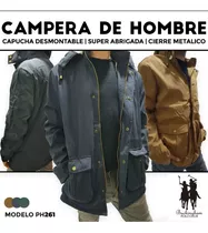 Campera Parka Gabardina Y Piel Interna Capucha Desmontable 