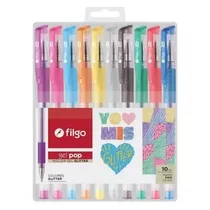 Boligrafo Roller Gel Pop Glitter Blister X 10 Colores Filgo