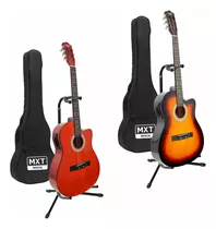 Violão Eletrico Com Equalizador Cutway Aço + Capa E Suporte Cor Preto Com Laranja Material Do Diapasão Bordo Orientação Da Mão Destro