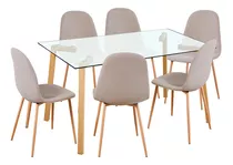 Juego De Comedor Mesa Kupang 150x90 Cm + 6 Sillas Ray Beige