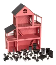 Casa Infantil De Boneca Brincar Barbie Polly 36 Móveis Mdf 