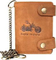 Born To Ride Bikers Cartera De Cuero Genuino Rfid Con Cadena