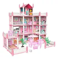 Casita Casa De Muñecas Con Muebles Castillo Diy Juguete Color Rosa
