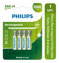 4 Pilhas Recarregável Philips Aaa 1000mah Hr03 Micro 1,2v