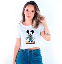 Cropped Adulto Branco Mickey Mouse Roupa Colorido Lgbt