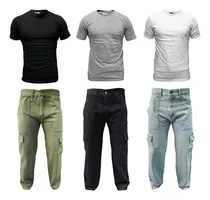 Combo Ropa 3 Remeras Lisas + 3 Jogger Cargo Mom Rigido 