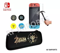 Case Nintendo Switch Zelda + Pelicula Vidro + 4 Grip Zelda