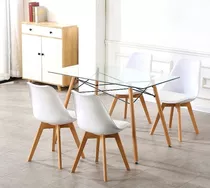 Juego Comedor Eames Mesa De Vidrio + 4 Sillas A Elección